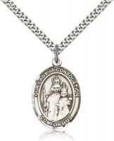 Sterling Silver Our Lady of Consolation Pendant, Stainless Silver Heavy Curb Chain, Large Size Catholic Medal, 1" x 3/4"