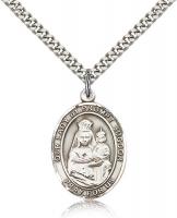 Sterling Silver Our Lady of Prompt Succor Pendant, Stainless Silver Heavy Curb Chain, Large Size Catholic Medal, 1" x 3/4"