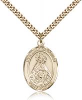 Gold Filled Our Lady of Olives Pendant, Stainless Gold Heavy Curb Chain, Large Size Catholic Medal, 1" x 3/4"