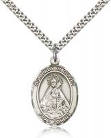 Sterling Silver Our Lady of Olives Pendant, Stainless Silver Heavy Curb Chain, Large Size Catholic Medal, 1" x 3/4"