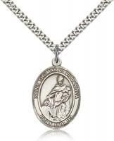 Sterling Silver St. Thomas of Villanova Pendant, Stainless Silver Heavy Curb Chain, Large Size Catholic Medal, 1" x 3/4"