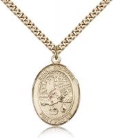 Gold Filled St. Rosalia Pendant, Stainless Gold Heavy Curb Chain, Large Size Catholic Medal, 1" x 3/4"