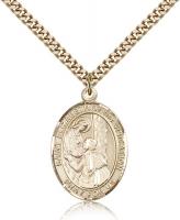 Gold Filled St. Elizabeth of the Visitation Pendan, Stainless Gold Heavy Curb Chain, Large Size Catholic Medal, 1" x 3/4"