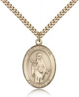 Gold Filled St. Amelia Pendant, Stainless Gold Heavy Curb Chain, Large Size Catholic Medal, 1" x 3/4"