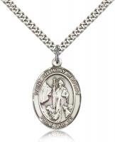 Sterling Silver St. Anthony of Egypt Pendant, Stainless Silver Heavy Curb Chain, Large Size Catholic Medal, 1" x 3/4"