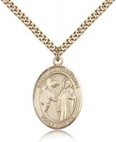 Gold Filled St. Columbanus Pendant, Stainless Gold Heavy Curb Chain, Large Size Catholic Medal, 1" x 3/4"