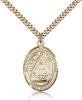 Gold Filled St. Edburga of Winchester Pendant, Stainless Gold Heavy Curb Chain, Large Size Catholic Medal, 1" x 3/4"