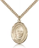 Gold Filled St. Hannibal Pendant, Stainless Gold Heavy Curb Chain, Large Size Catholic Medal, 1" x 3/4"
