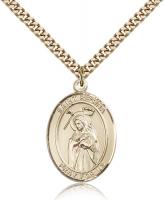 Gold Filled St. Regina Pendant, Stainless Gold Heavy Curb Chain, Large Size Catholic Medal, 1" x 3/4"