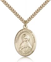 Gold Filled Immaculate Heart of Mary Pendant, Stainless Gold Heavy Curb Chain, Large Size Catholic Medal, 1" x 3/4"