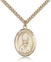 Gold Filled St. Anselm of Canterbury Pendant, Stainless Gold Heavy Curb Chain, Large Size Catholic Medal, 1" x 3/4"