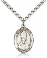 Sterling Silver St. Anselm of Canterbury Pendant, Stainless Silver Heavy Curb Chain, Large Size Catholic Medal, 1" x 3/4"