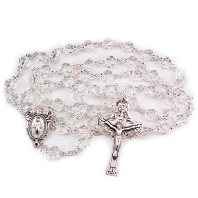 Sterling Silver 7mm Crystal Tin-cut Bead Rosary