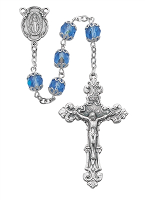 All Capped Blue Glass Bead Rosary 701S-BLF