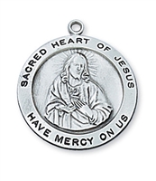 Scapular Medal of the Sacred Heart Round Sterling Silver L567