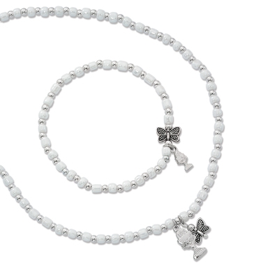 Pearl Butterfly First Communion Girls Bracelet and Pendant Set STR7
