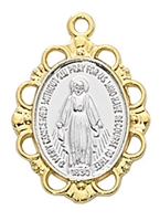 Sterling Silver Gold Plated Tutone Miraculous Medal J760