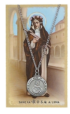 Saint Rose of Lima Pewter Medal & Prayer Card Set