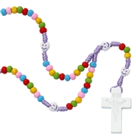 Kid's Purple Multi-Color Wood Bead Cord Rosary P566R