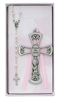Baptism Girl Pewter Cross and Pink Rosary Set BS10