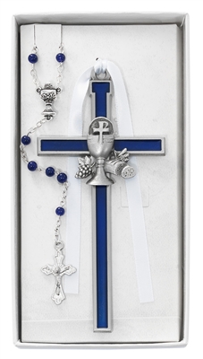 Blue Enameled Chalice Cross and Rosary CBS5