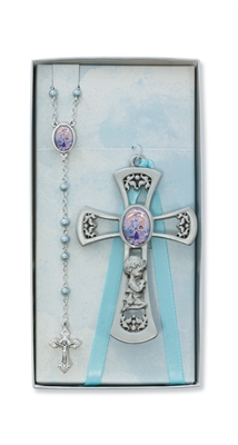 Pewter Boy Cross with Guardian Angel Rosary Set BS35