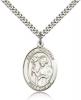 Sterling Silver St. Dunstan Pendant, Stainless Silver Heavy Curb Chain, Large Size Catholic Medal, 1" x 3/4"