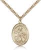Gold Filled St. Eustachius Pendant, Stainless Gold Heavy Curb Chain, Large Size Catholic Medal, 1" x 3/4"