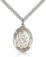 Sterling Silver St. John Chrysostom Pendant, Stainless Silver Heavy Curb Chain, Large Size Catholic Medal, 1" x 3/4"