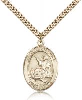 Gold Filled St. John Licci Pendant, Stainless Gold Heavy Curb Chain, Large Size Catholic Medal, 1" x 3/4"