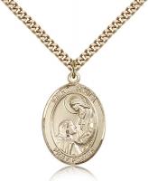 Gold Filled St. Paula Pendant, Stainless Gold Heavy Curb Chain, Large Size Catholic Medal, 1" x 3/4"