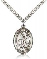 Sterling Silver St. Paula Pendant, Stainless Silver Heavy Curb Chain, Large Size Catholic Medal, 1" x 3/4"