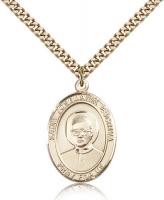 Gold Filled St. Josemaria Escriva Pendant, Stainless Gold Heavy Curb Chain, Large Size Catholic Medal, 1" x 3/4"