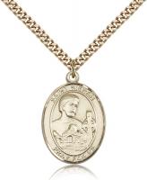 Gold Filled St. Kieran Pendant, SG Heavy Curb Chain, Large Size Catholic Medal, 1" x 3/4"
