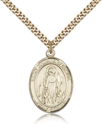 Gold Filled St. Juliana Pendant, SG Heavy Curb Chain, Large Size Catholic Medal, 1" x 3/4"