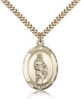 Gold Filled St. Anne Pendant, SG Heavy Curb Chain, Large Size Catholic Medal, 1" x 3/4"