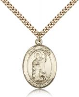 Gold Filled St. Drogo Pendant, SG Heavy Curb Chain, Large Size Catholic Medal, 1" x 3/4"