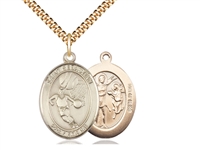 Gold Filled St. Sebastian / Basketball Pendant, SG Heavy Curb Chain, Large Size Catholic Medal, 1" x 3/4"