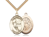 Gold Filled St. Sebastian / Hockey Pendant, SG Heavy Curb Chain, Large Size Catholic Medal, 1" x 3/4"