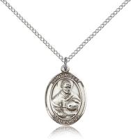 Sterling Silver St. Albert the Great Pendant, Sterling Silver Lite Curb Chain, Medium Size Catholic Medal, 3/4" x 1/2"