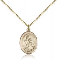 Gold Filled St. Ann Pendant, Gold Filled Lite Curb Chain, Medium Size Catholic Medal, 3/4" x 1/2"