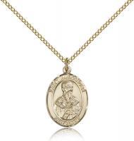 Gold Filled St. Alexander Sauli Pendant, Gold Filled Lite Curb Chain, Medium Size Catholic Medal, 3/4" x 1/2"