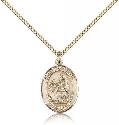 Gold Filled St. Catherine of Siena Pendant, Gold Filled Lite Curb Chain, Medium Size Catholic Medal, 3/4" x 1/2"