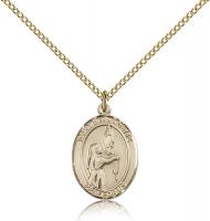Gold Filled St. Bernadette Pendant, Gold Filled Lite Curb Chain, Medium Size Catholic Medal, 3/4" x 1/2"