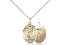 Gold Filled St. Christopher / Paratrooper Pendant, GF Lite Curb Chain, Medium Size Catholic Medal, 3/4" x 1/2"