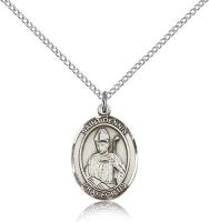 Sterling Silver St. Dennis Pendant, Sterling Silver Lite Curb Chain, Medium Size Catholic Medal, 3/4" x 1/2"