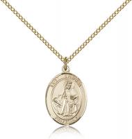 Gold Filled St. Dymphna Pendant, Gold Filled Lite Curb Chain, Medium Size Catholic Medal, 3/4" x 1/2"