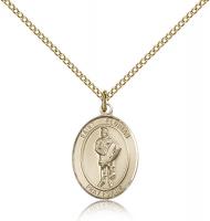 Gold Filled St. Florian Pendant, Gold Filled Lite Curb Chain, Medium Size Catholic Medal, 3/4" x 1/2"