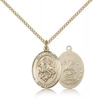 Gold Filled St. George / Air Force Pendant, Gold Filled Lite Curb Chain, Medium Size Catholic Medal, 3/4" x 1/2"