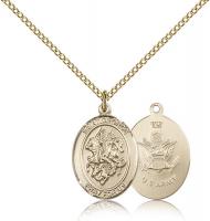 Gold Filled St. George / Army Pendant, Gold Filled Lite Curb Chain, Medium Size Catholic Medal, 3/4" x 1/2"